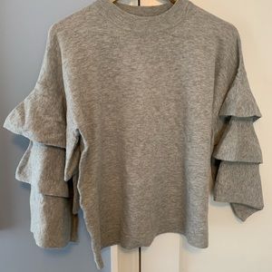 NWT Mud Pie Gray Ramsey Ruffle Sleeve Sweater